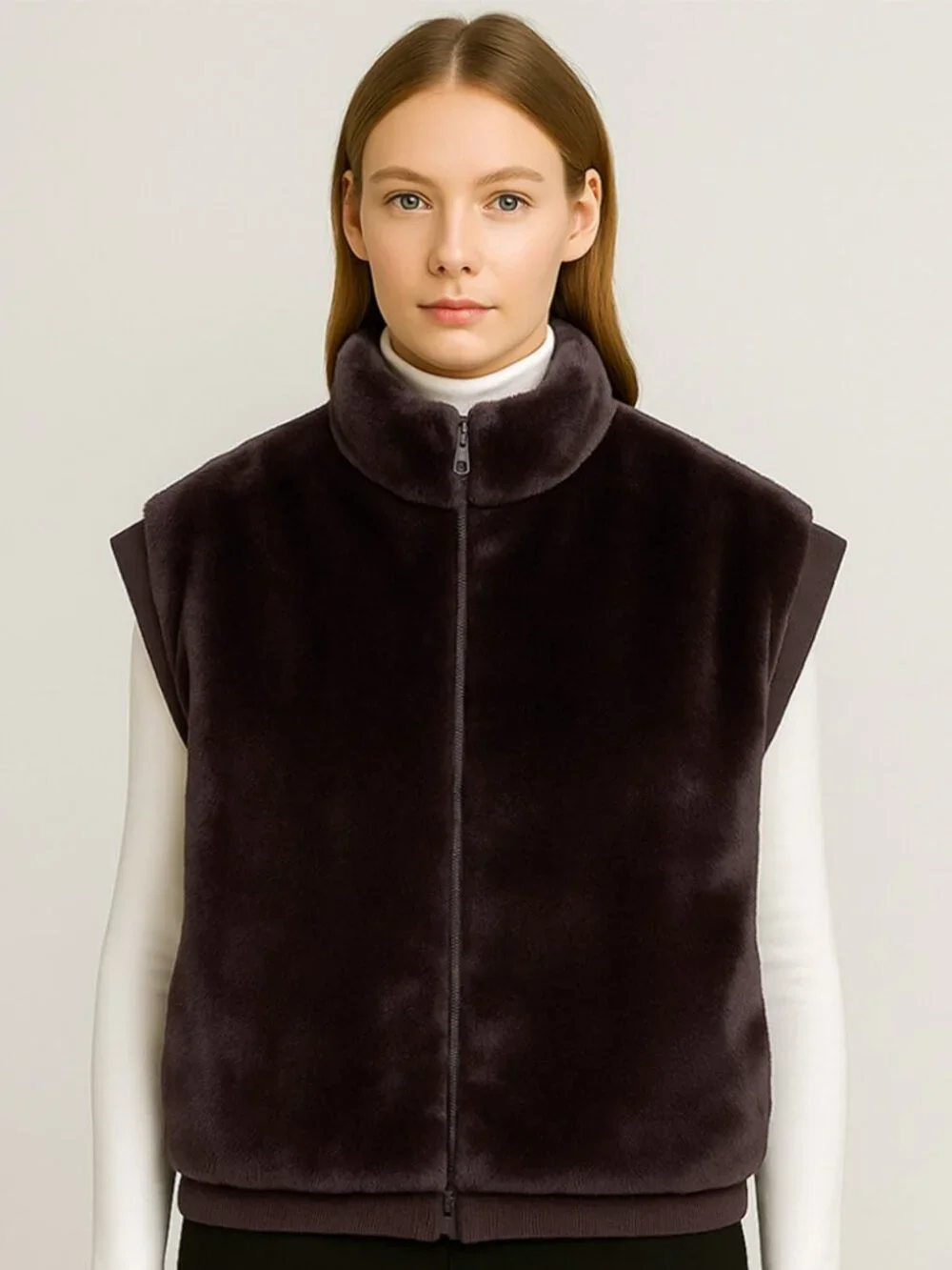 Faux Fur Rib Sleeve Vest